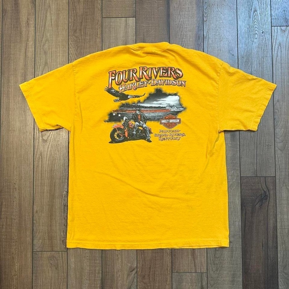 Vintage Harley Davidson Yellow T Shirt Men's XL Four‎ River Paducah Grand Rivers - Picture 3 of 5